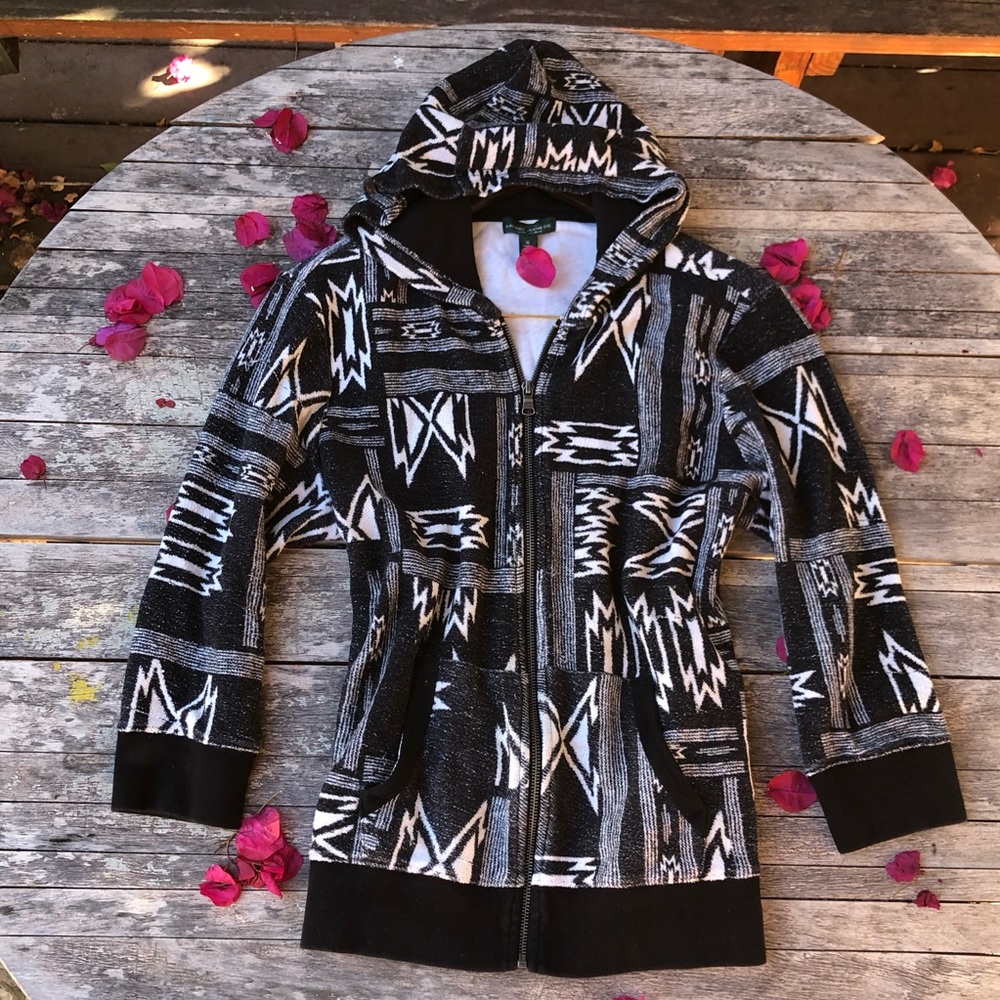 Black and White Patterned Womens knitted coat with hood